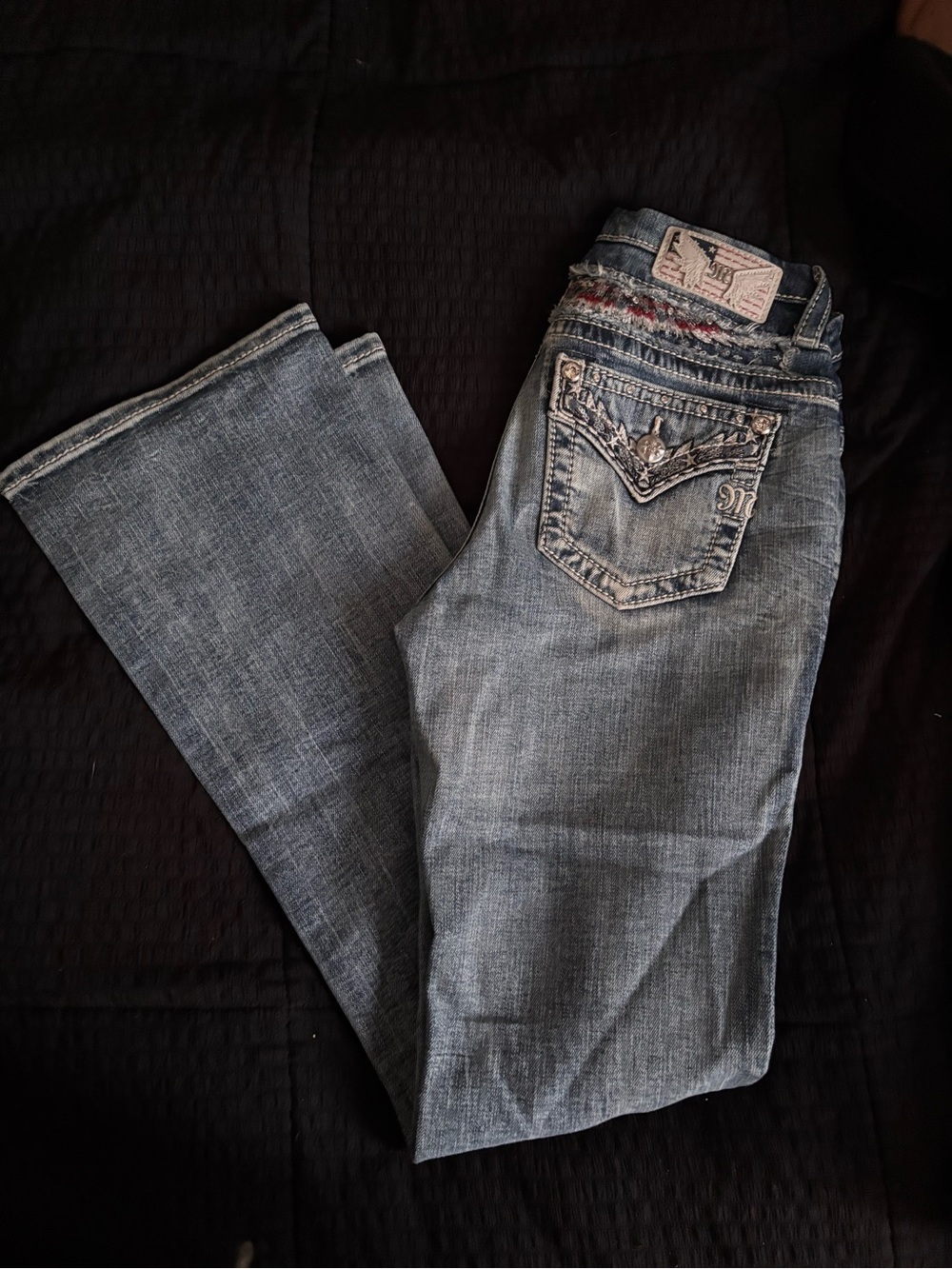 Miss Me Light Blue Flare Jeans with Embellished Back Pockets